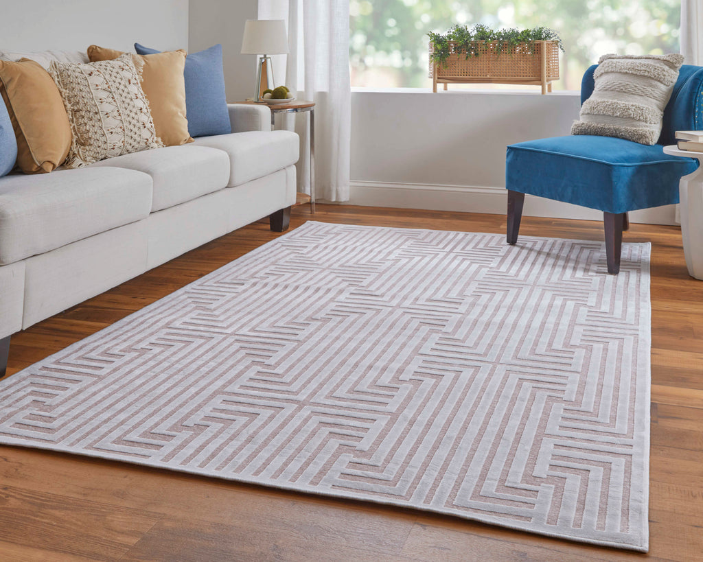 Saphir Mira Modern Geometric Pink White Area Rug (1'9" x 2'10" / Pattern 4)