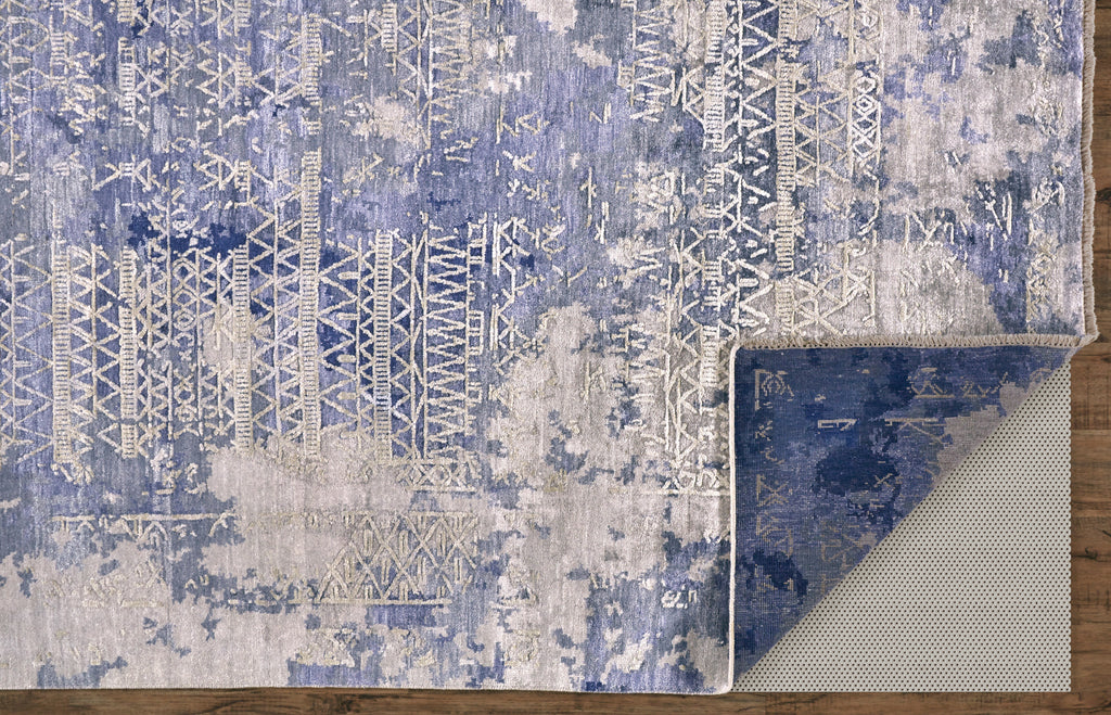 Brynn Transitional Distressed Blue Ivory Tan Area Rug (8'6" x 11'6")