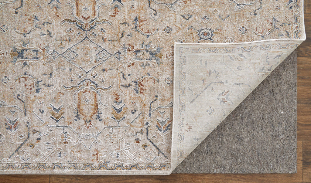 Pasha Transitional Distressed Taupe Ivory Blue Area Rug (6'7" x 9'6")