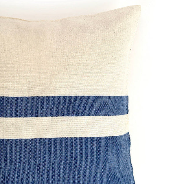 Woven Block Pillow Case Natural With Blue