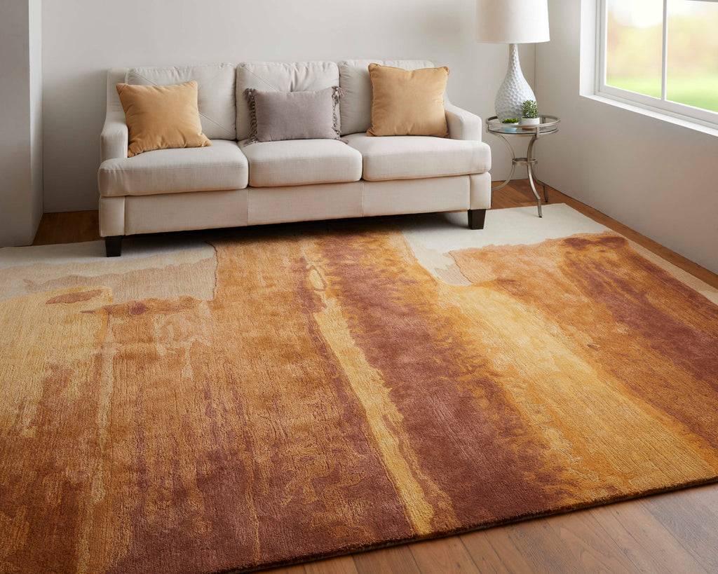 Anya Transitional Abstract Red Orange Ivory Area Rug (5' x 8')