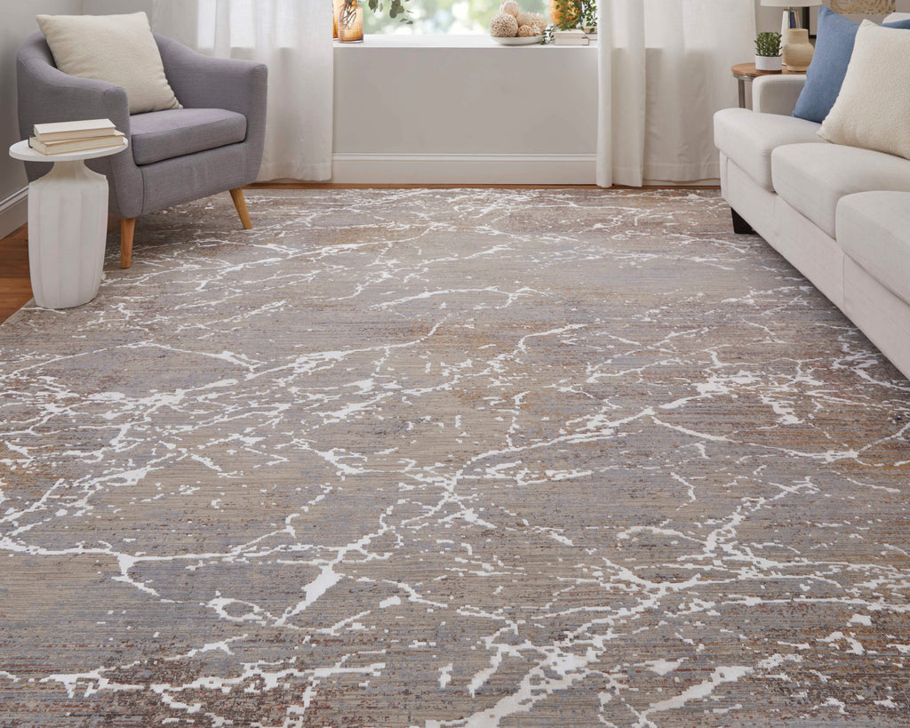 Pryor Modern Abstract Taupe Brown White Area Rug (12' x 15')