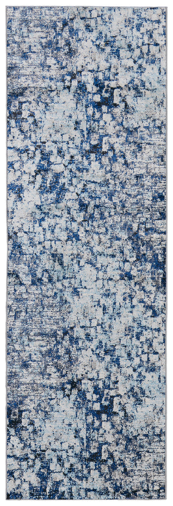 Edgemont Modern Abstract Blue Ivory Area Rug (2'8" x 8' / Pattern 2)