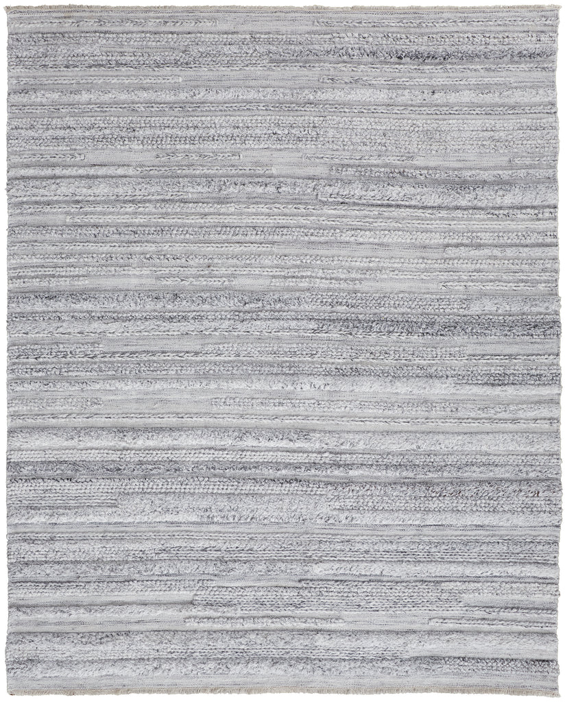 Alden Transitional Stripes Gray Silver Ivory Area Rug (8' x 10')