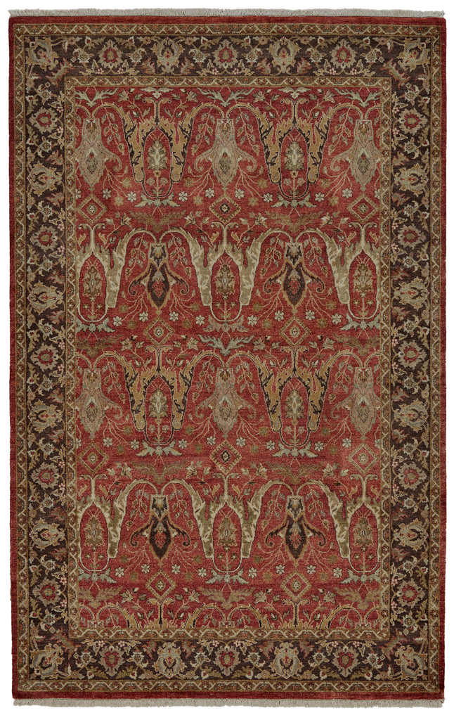 Bandu Traditional Damask Red Brown Ivory Area Rug (11'6" x 17'6")