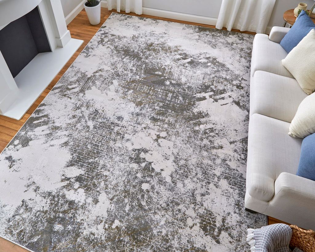 Waldor Modern Abstract Gray Silver Taupe Area Rug (5' x 8')