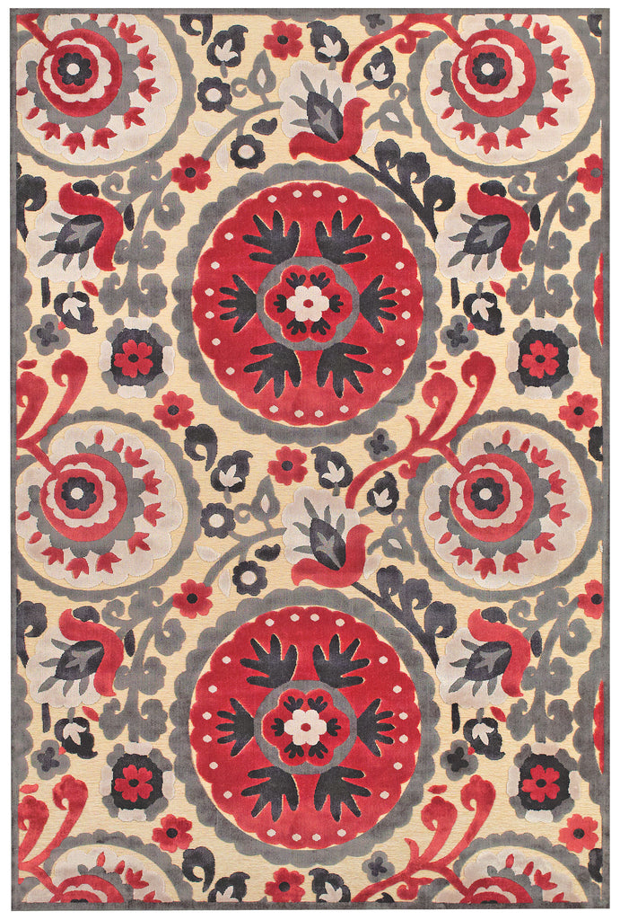 Saphir Obzeet Modern Paisley Red Tan Taupe Area Rug (5'3" x 7'6")