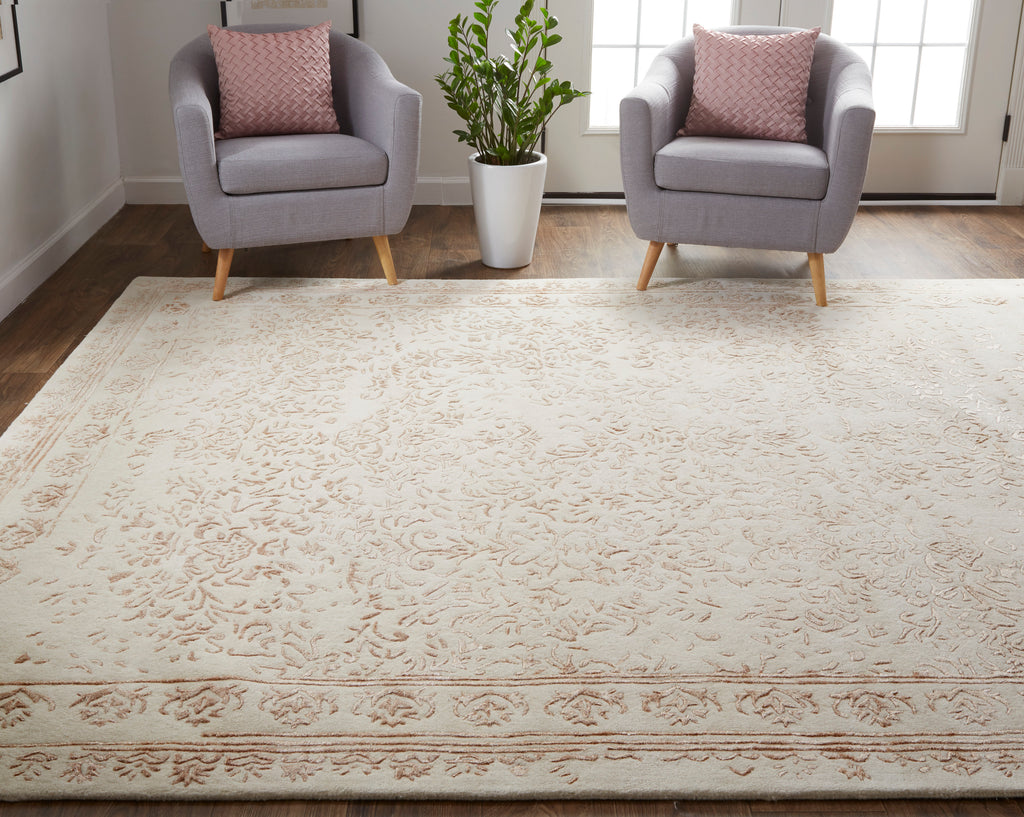 Bella Transitional Oriental Ivory Tan Pink Area Rug (8' x 10')