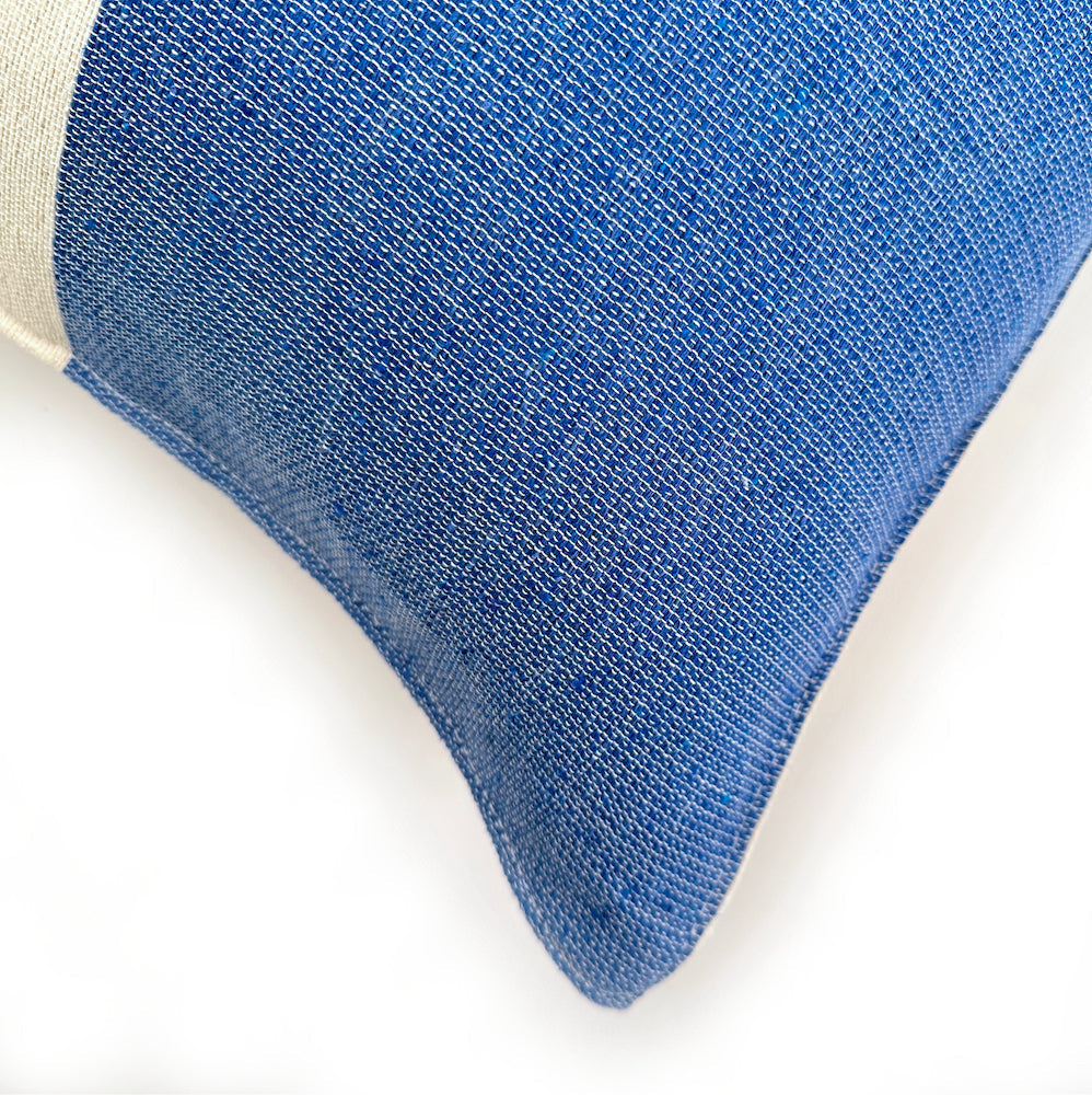 Woven Block Pillow Case Natural With Blue