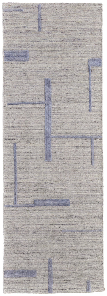 Longridge Modern Geometric Ivory Blue Area Rug (2'9" x 8')