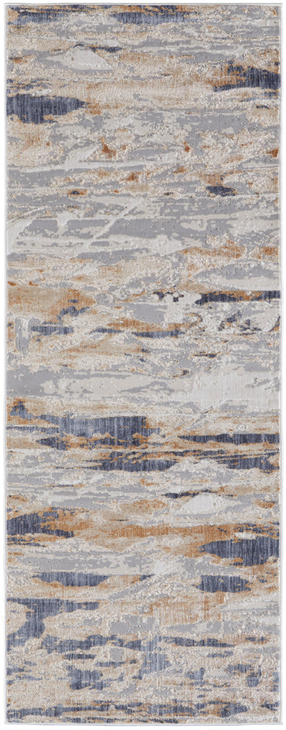 Laina Transitional Abstract Tan Orange Ivory Area Rug (3' x 10')