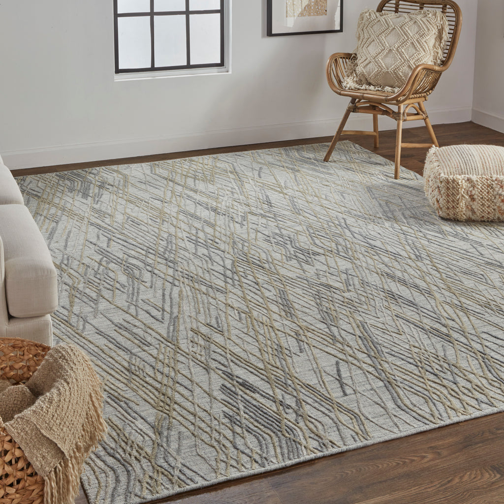 Elias Modern Abstract Gray Ivory Area Rug (8' x 10' / Pattern 1)