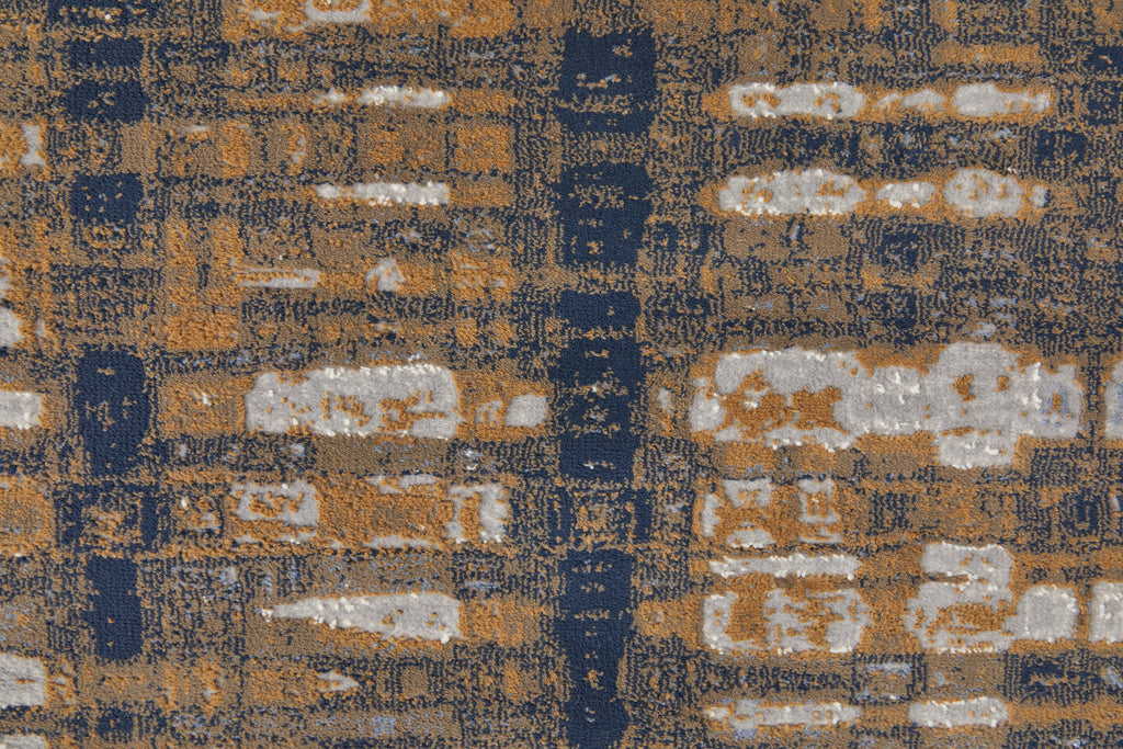 Clio Modern Abstract Blue Orange Gray Area Rug (2'9" x 7'10")