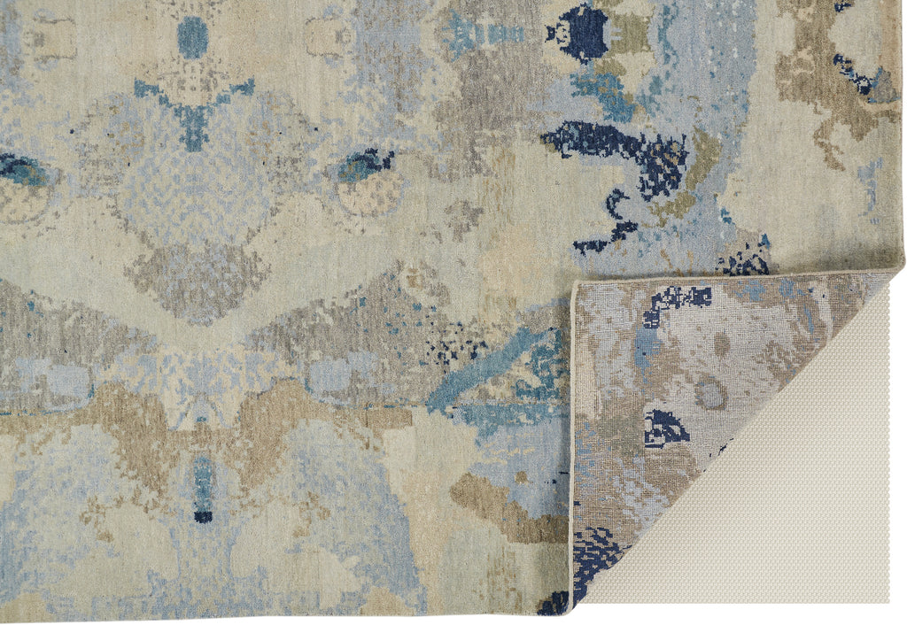 Leandra Modern Watercolor Tan Taupe Blue Area Rug (2' x 3')