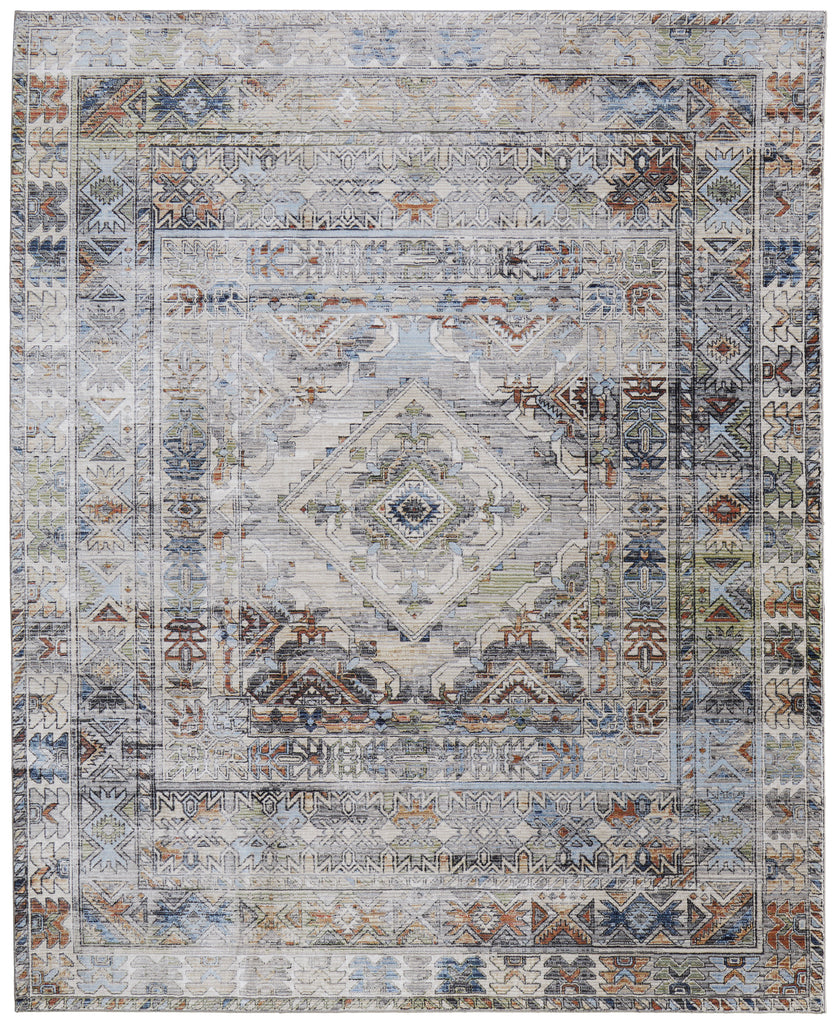 Melrose Transitional Distressed Gray Red Blue Area Rug (2' x 3')