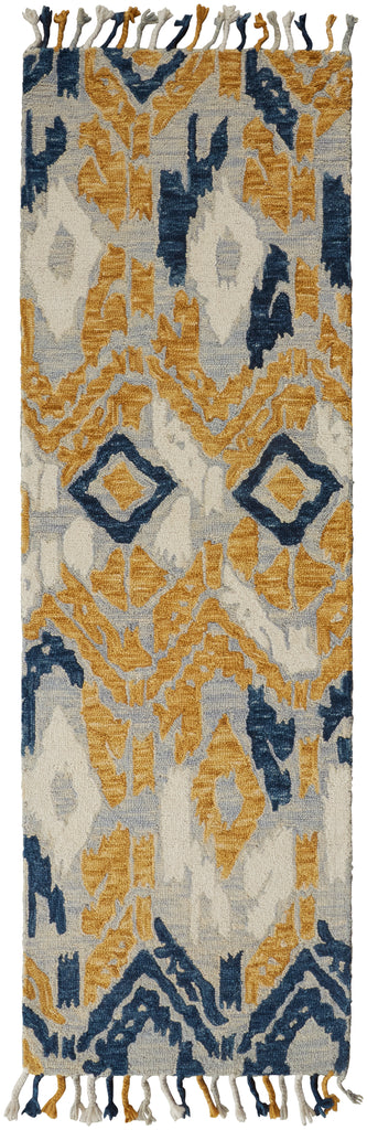 Remington Modern Abstract Yellow Blue Ivory Area Rug (2'6" x 8')