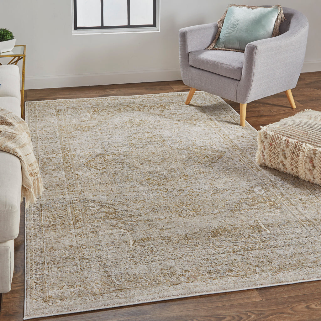 Aura Modern Oriental Ivory Gold Area Rug (10' x 13'2")