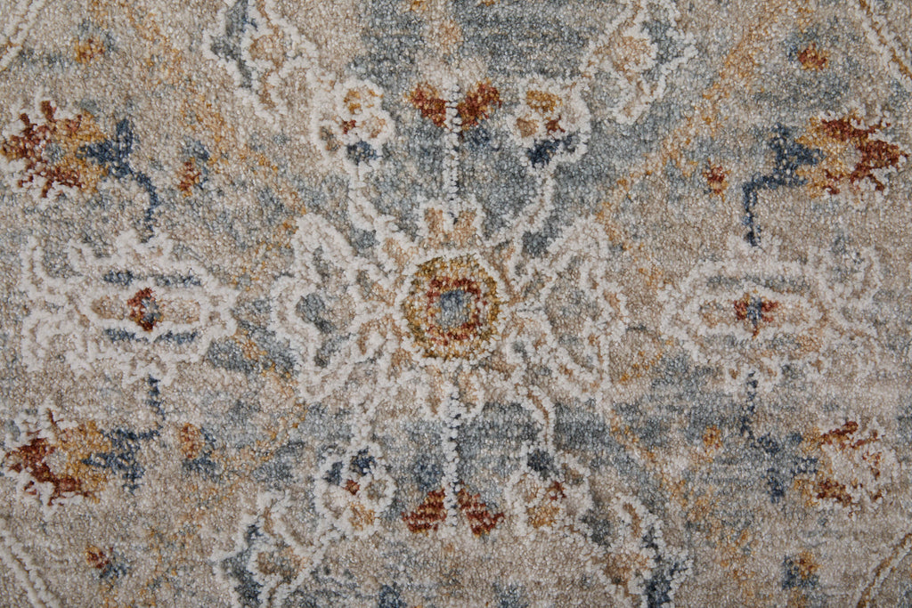 Pasha Transitional Distressed Ivory Blue Tan Area Rug (7'10" x 10'3")