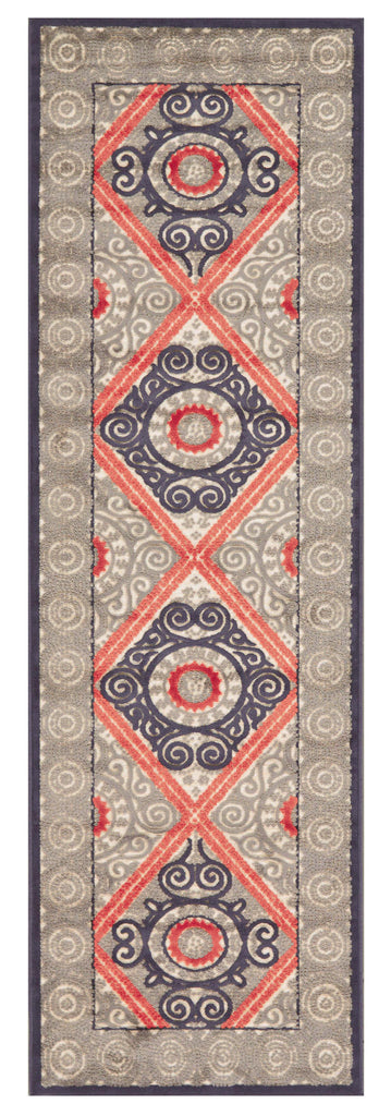 Saphir Obzeet Modern Paisley Gray Taupe Red Area Rug (2'6" x 8')