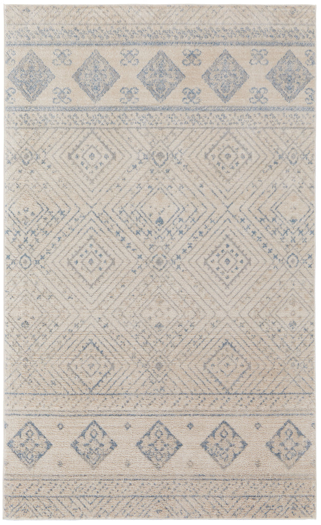 Camellia Transitional Geometric Ivory Blue Area Rug (8' x 10')