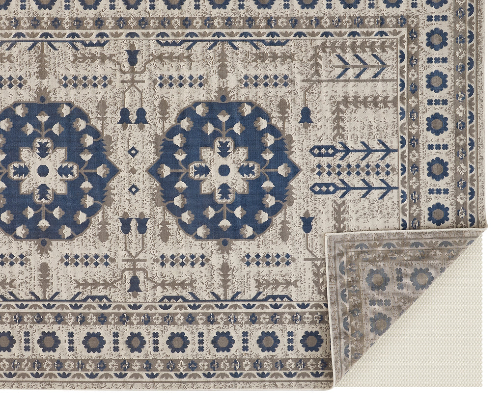 Foster Transitional Medallion Blue Gray Ivory Area Rug (7'10" x 11')