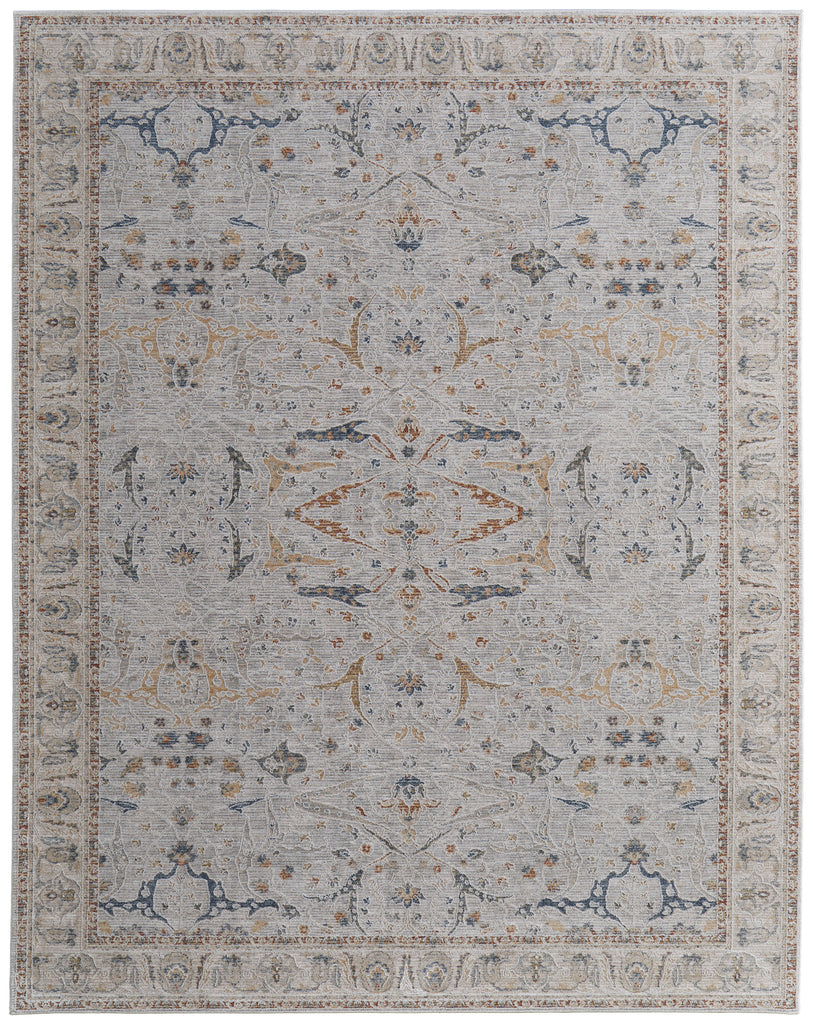 Pasha Transitional Ikat Ivory Blue Taupe Area Rug (7'10" x 10'3")