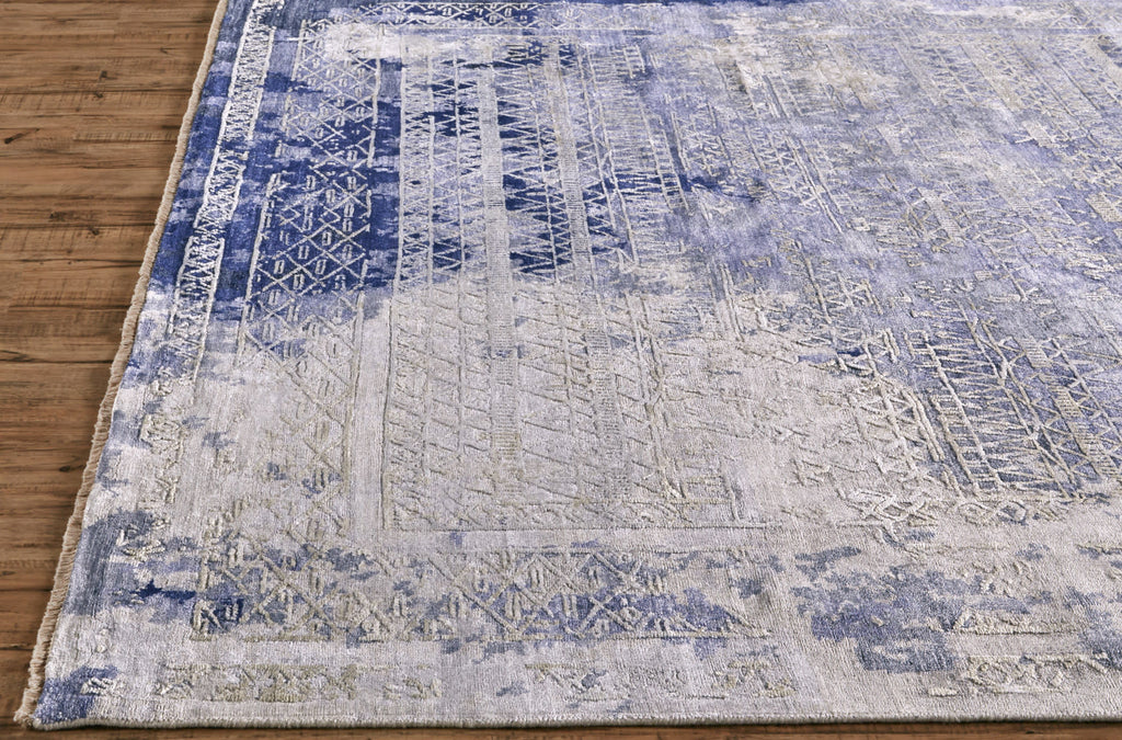 Brynn Transitional Distressed Blue Ivory Tan Area Rug (8'6" x 11'6")