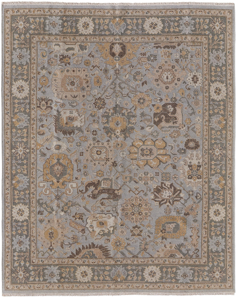 Corbitt Traditional Oriental Blue Gold Gray Area Rug (8'6" x 11'6")