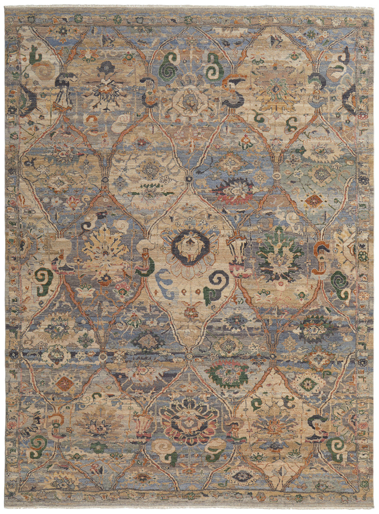 Rapsody Transitional Moroccan Tan Brown Blue Area Rug (8'6" x 11'6")