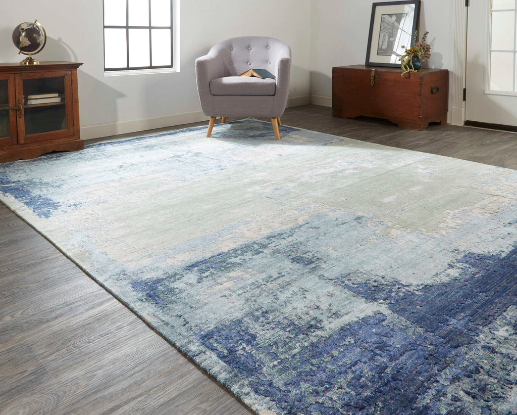 Gemma Modern Abstract Blue Gray Green Area Rug (7'9" x 9'9")