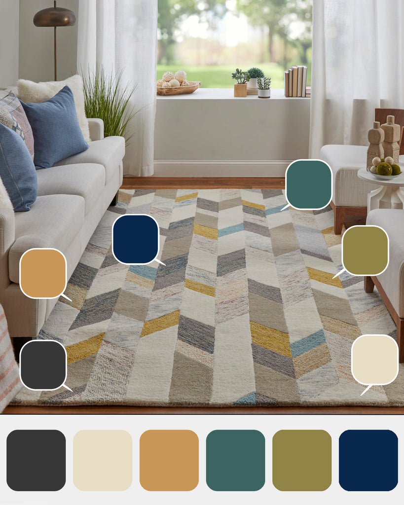 Arazad Transitional Geometric Ivory Taupe Blue Area Rug (2' x 3')