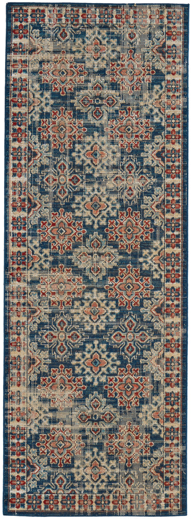 Nolan Transitional Oriental Blue Red Ivory Area Rug (2'10" x 7'10")