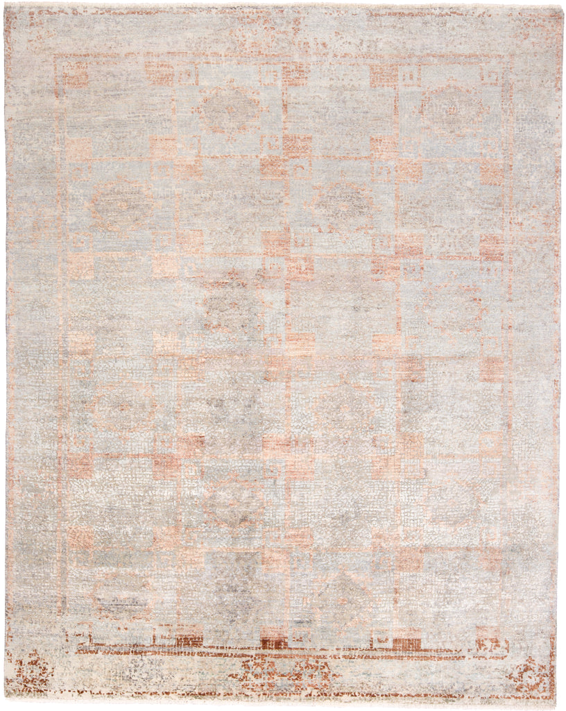 Eros Modern Distressed Ivory Blue Orange Area Rug (9'6" x 13'6")