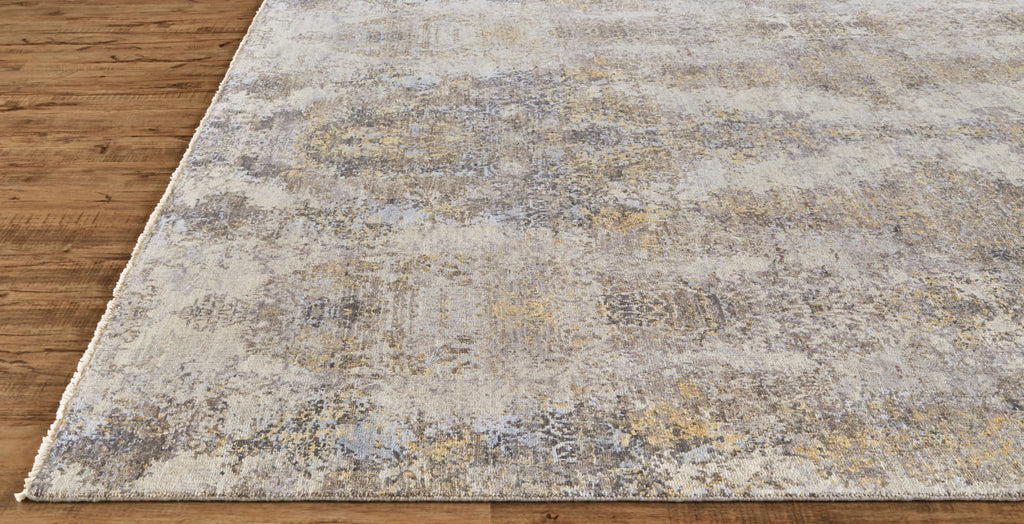 Dalia Modern Distressed Ivory Gold Blue Area Rug (8'6" x 11'6")