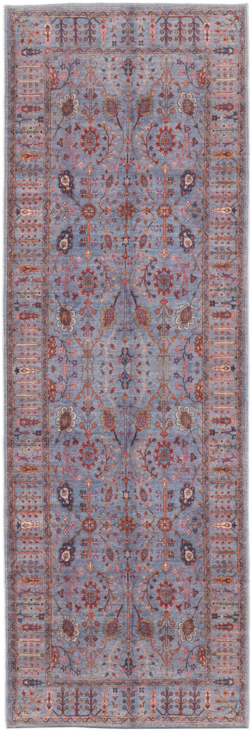 Rawlins Transitional Oriental Gray Blue Red Area Rug (2'7" x 8')