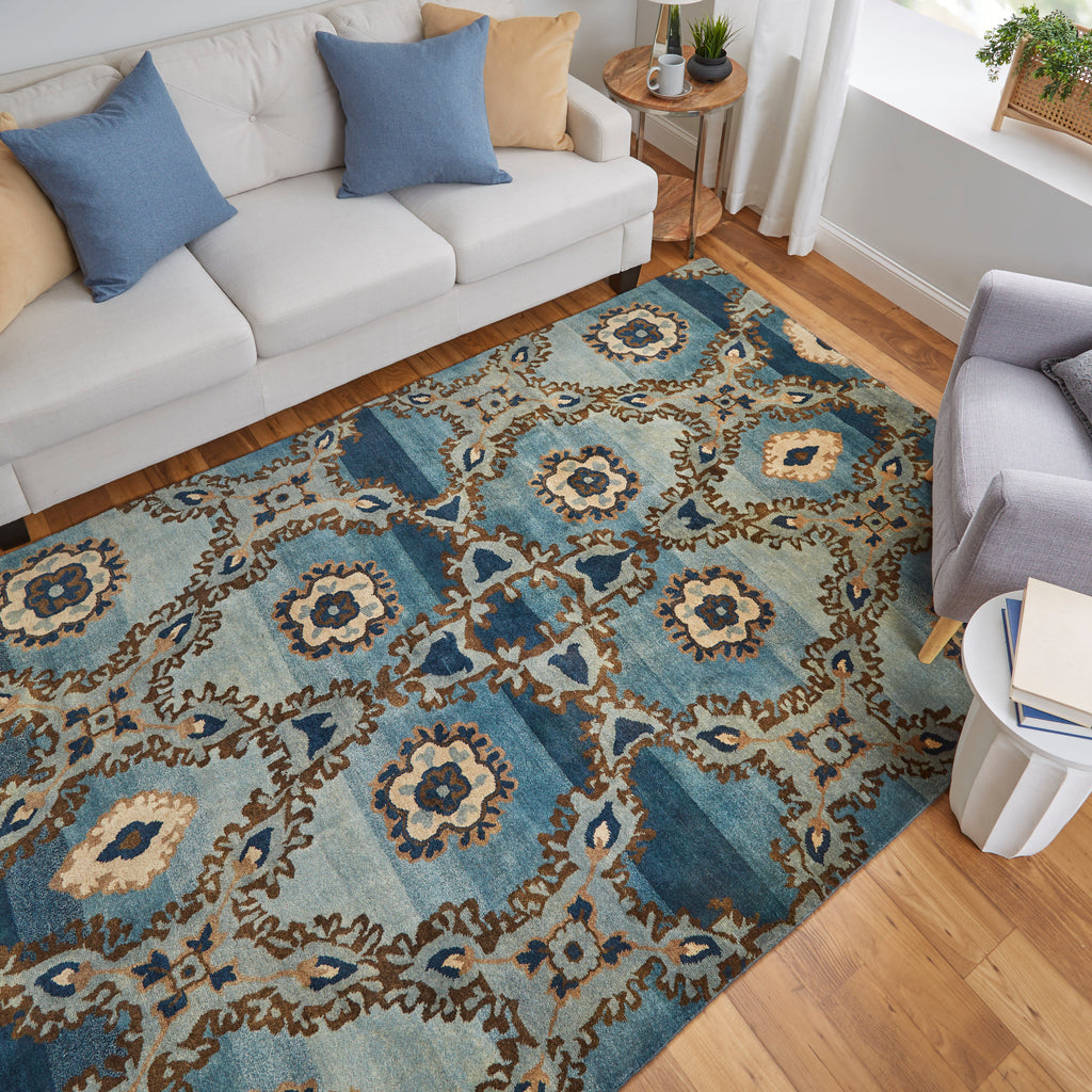 Amzad Transitional Ikat Blue Gray Tan Area Rug (7'9" x 9'9")