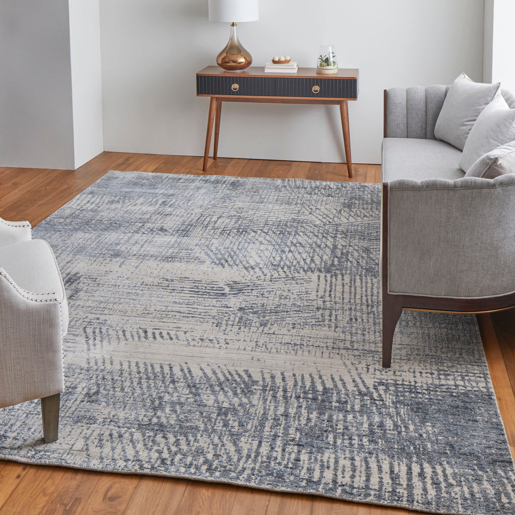 Eastfield Modern Abstract Blue Ivory Gray Area Rug (9' x 12' / Pattern 2)