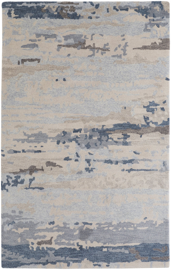 Everley Modern Abstract Blue Gray Ivory Area Rug (9' x 12')