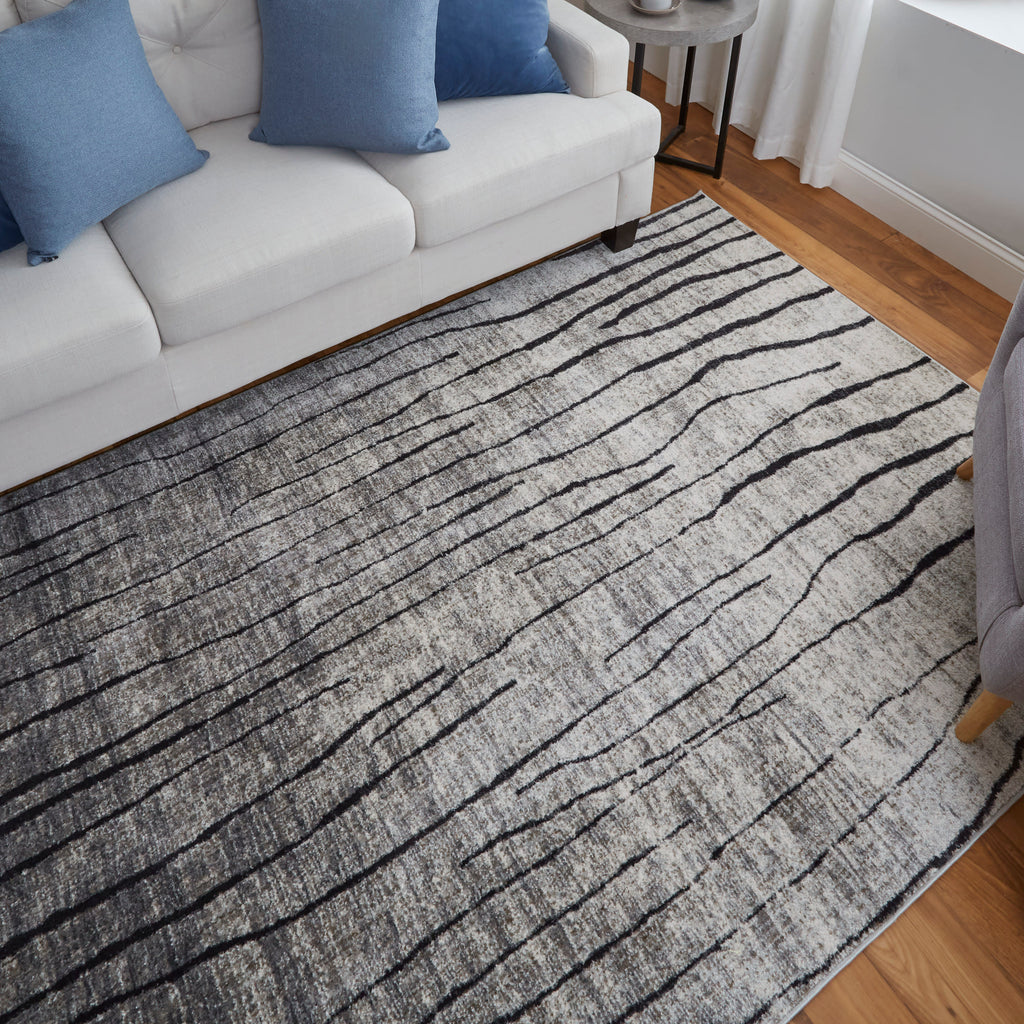 Kano Transitional Abstract Gray Black Taupe Area Rug (5'3" x 7'6")