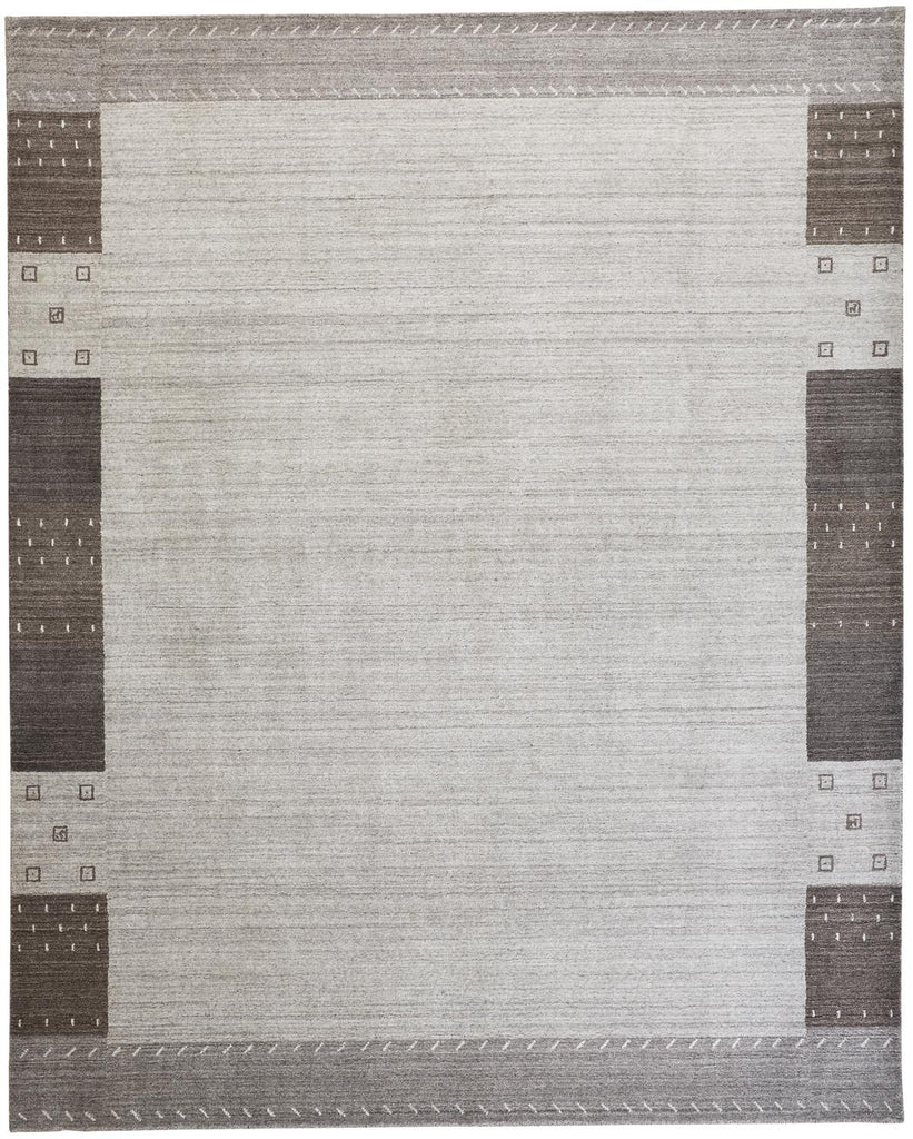 Legacy Transitional Bordered Gray Silver Black Area Rug (7'9" x 9'9")