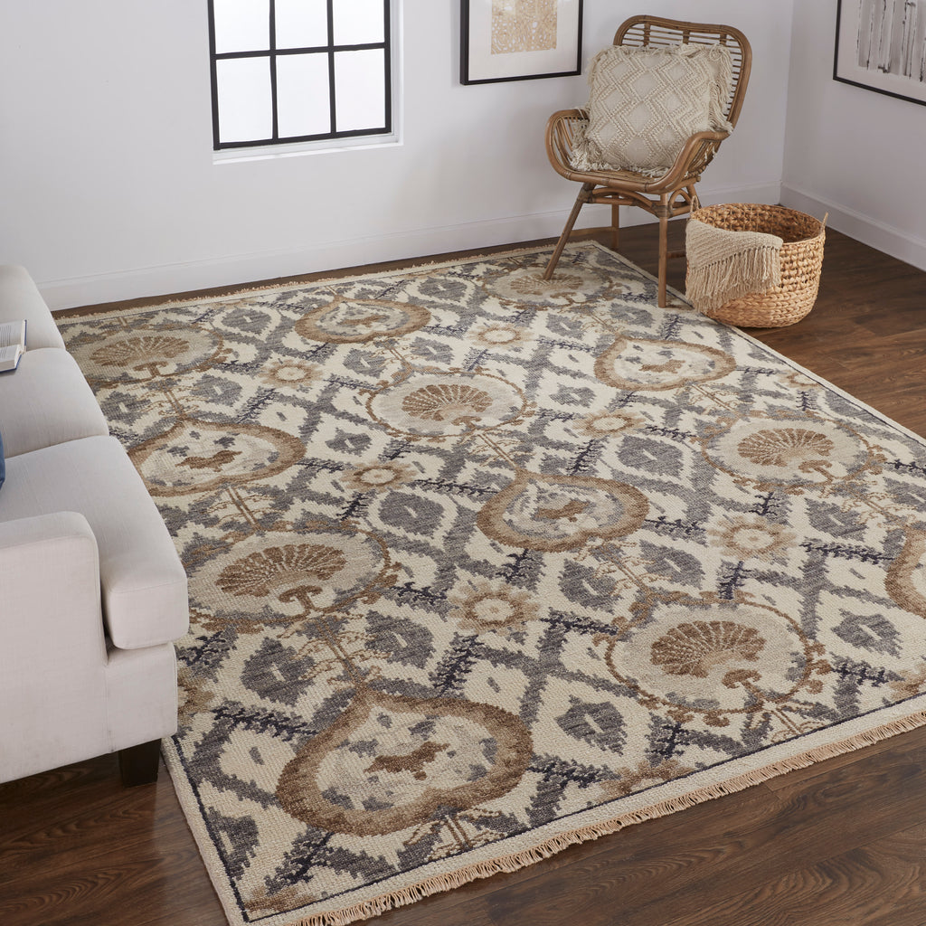 Beall Traditional Oriental Ivory Gray Taupe Area Rug (5'6" x 8'6")