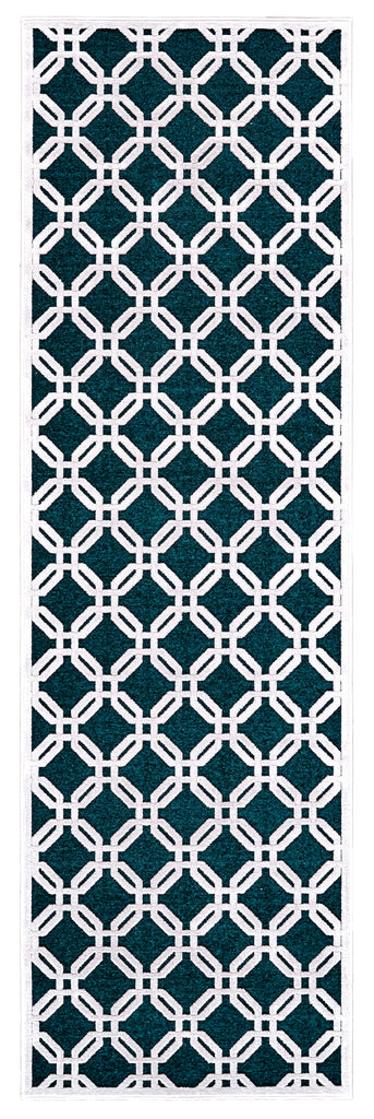 Saphir Mira Modern Trellis Lattice Blue Green White Area Rug (2'6" x 8')