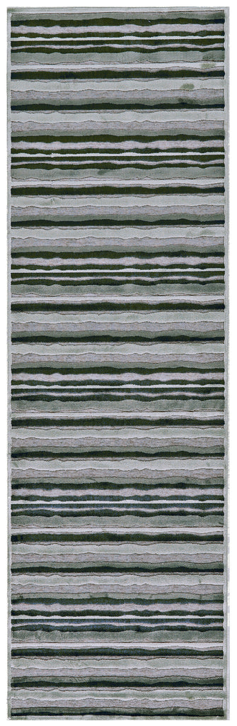 Saphir Callo Modern Stripes Gray Taupe Blue Area Rug (2'6" x 8')