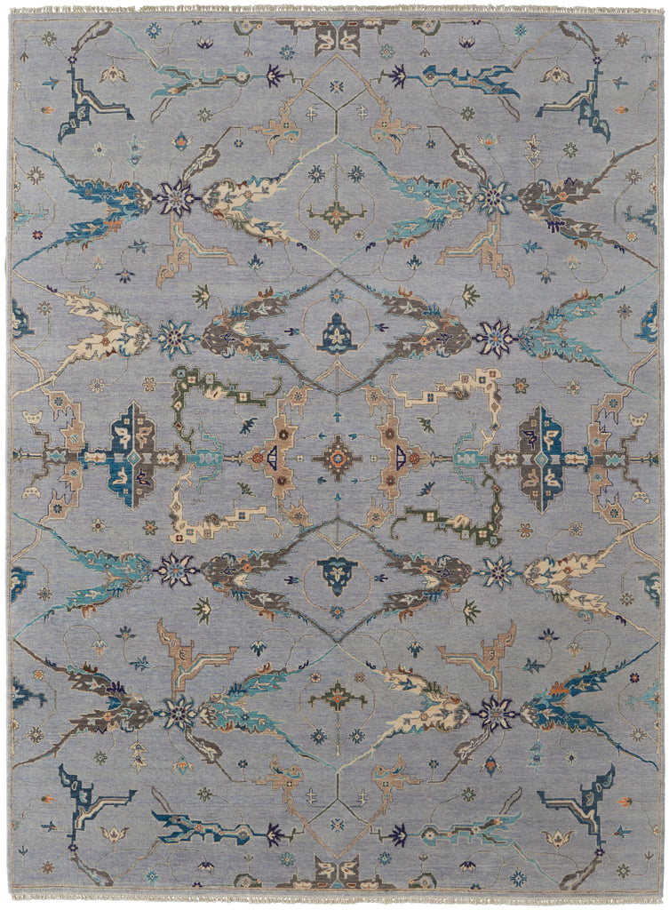 Bhatia Traditional Floral Botanical Gray Blue Taupe Area Rug (5'6" x 8'6")