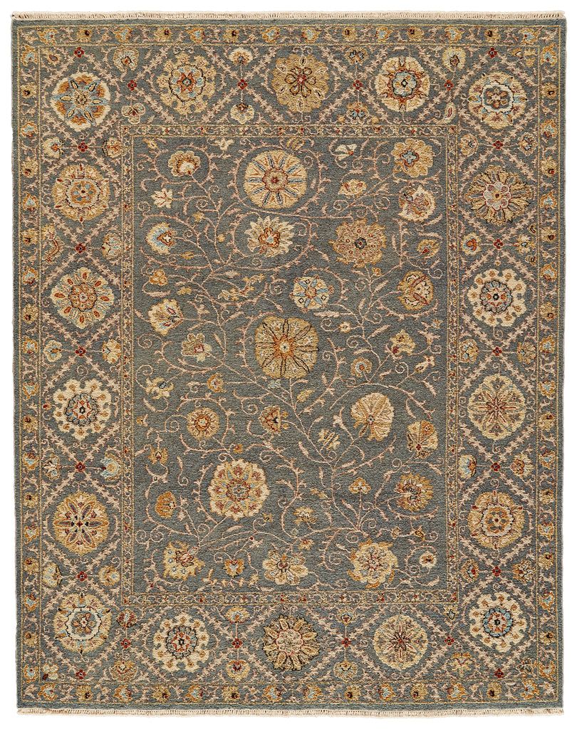 Amherst Traditional Bordered Blue Gold Red Area Rug (9'6" x 13'6")