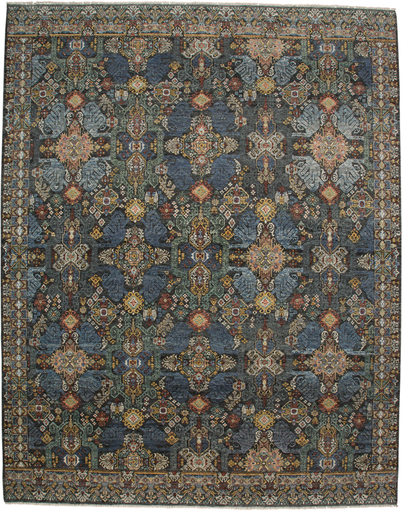 Atarah Transitional Oriental Blue Gold Red Area Rug (7'9" x 9'9")