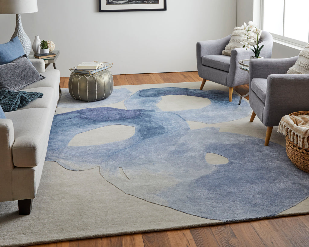 Anya Transitional Abstract Blue Ivory Area Rug (8' x 10' / Pattern 1)