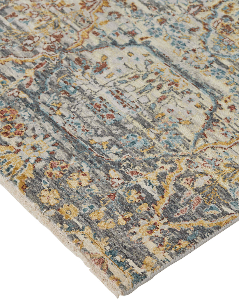 Siena Transitional Distressed Ivory Tan Blue Area Rug (9'6" x 13'6")