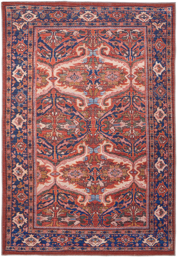 Rawlins Transitional Medallion Red Tan Blue Area Rug (8'10" x 12' / Pattern 2)