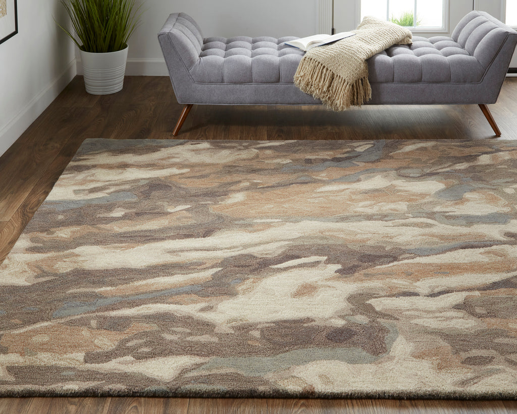 Amira Transitional Abstract Brown Gray Tan Area Rug (3'6" x 5'6")